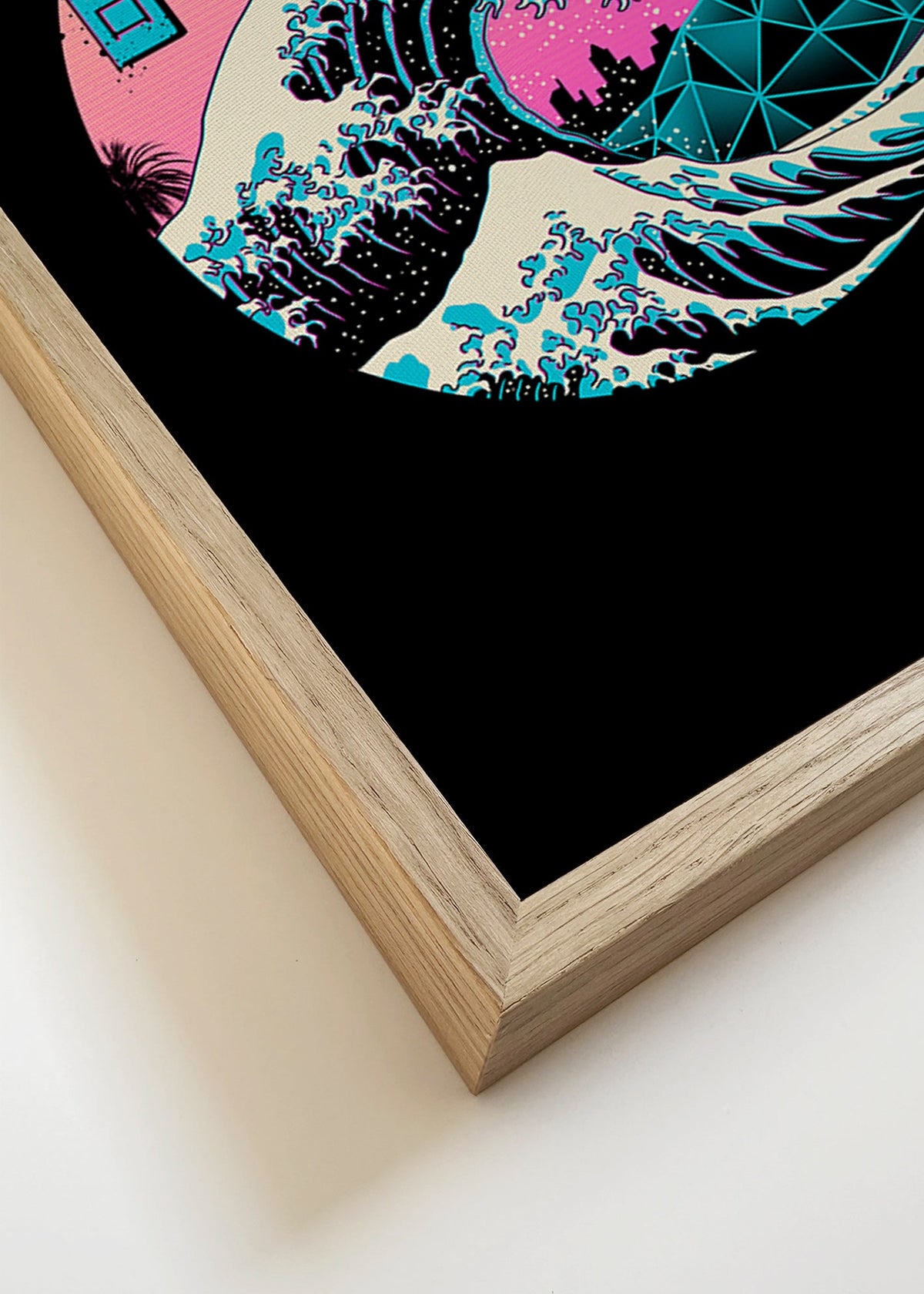 Retro ilustracja fali z różowym słońcem – Canvas detail