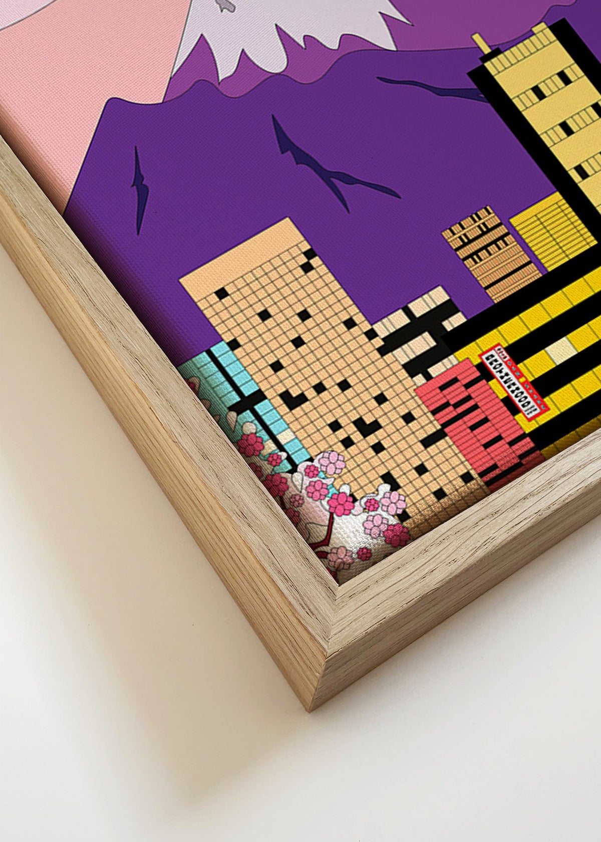 Plakat miasta: Tokio z Fudżi i kwiatami – Canvas detail