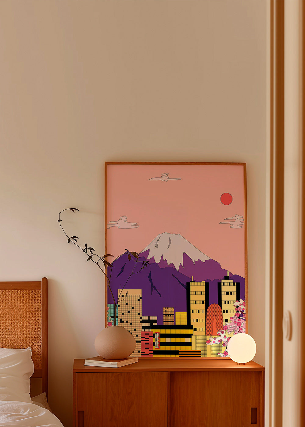 Plakat miasta: Tokio z Fudżi i kwiatami – Product1