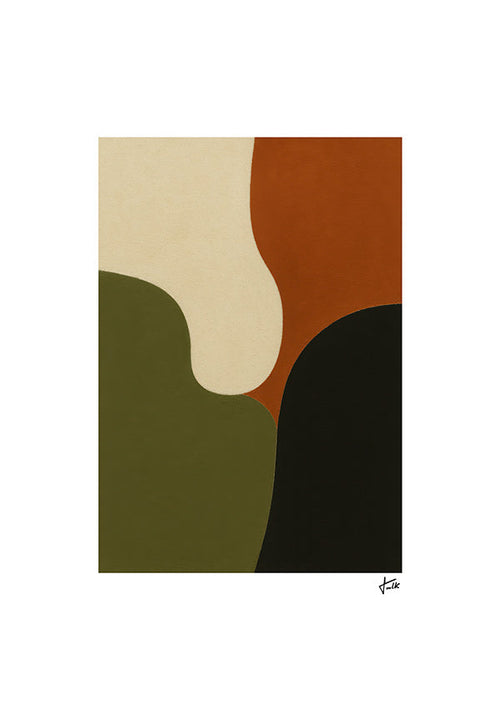 Plakat minimalistyczny z oliwkowymi formami