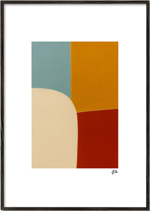 Obraz geometryczny z krzywą i okrowymi polami – Black Frame