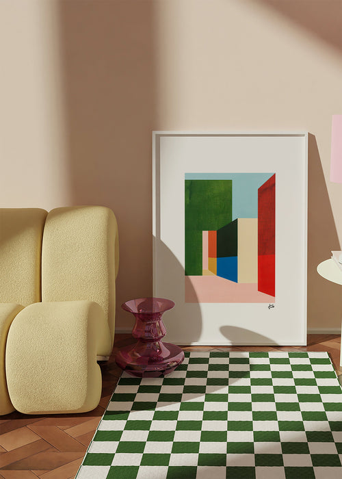 Plakat geometryczny z kolorowymi bryłami – Product1