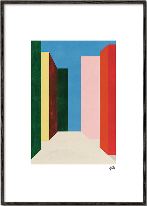 Obraz geometryczny: pionowy pasaż kolorów – Black Frame