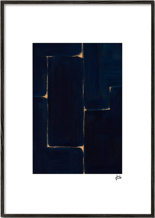 Głęboko niebieska abstrakcja z złotymi akcentami – Black Frame