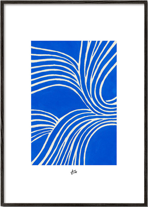 Abstrakcyjne niebieskie dzieło z falistymi liniami – Black Frame