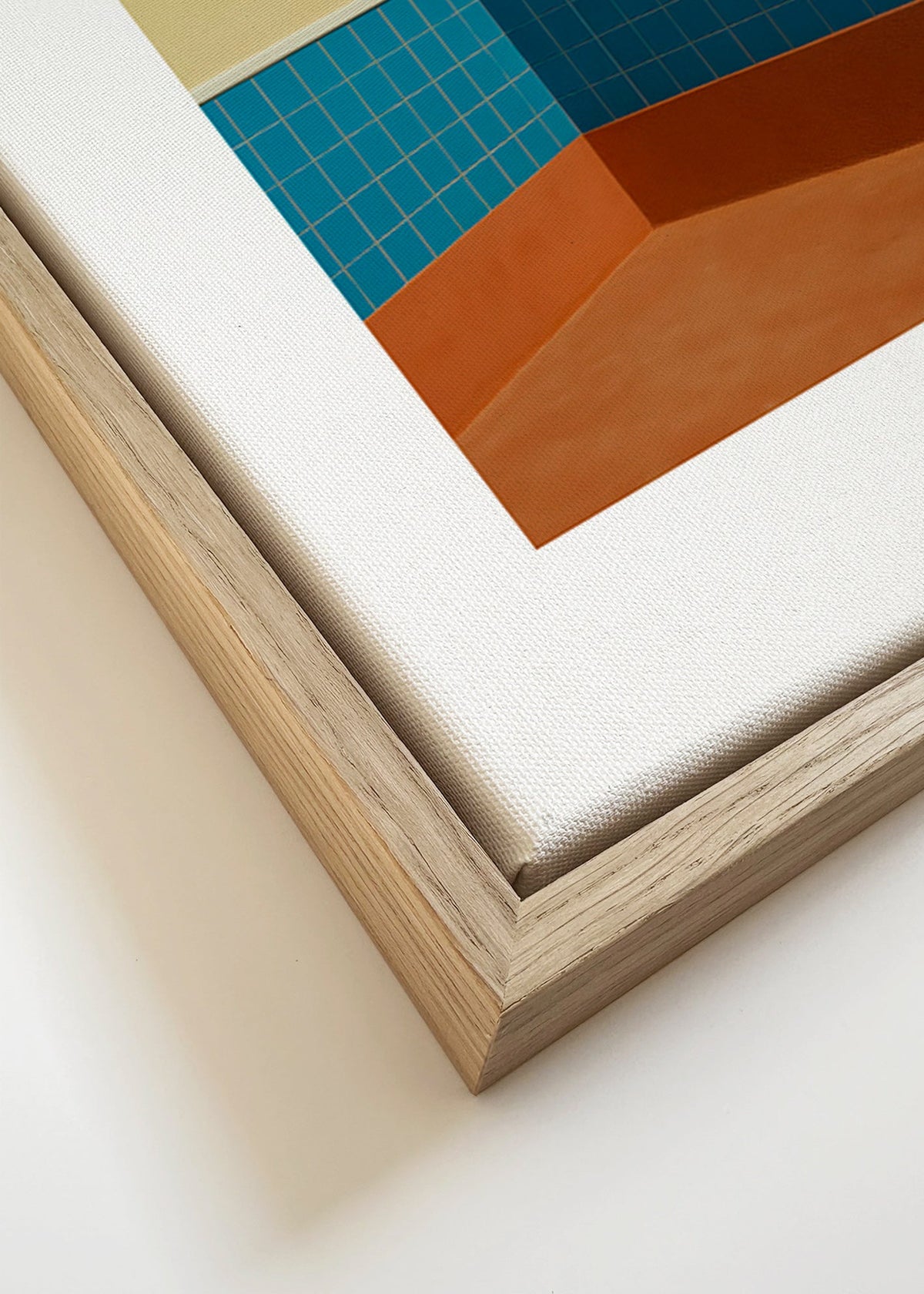 Minimalistyczny obraz: róg z niebieskimi płytkami i terakotową podłogą – Canvas detail