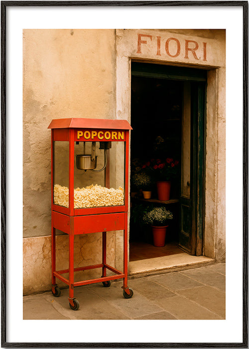 Sztuka do kuchni z wózkiem popcorn vintage – Black Frame