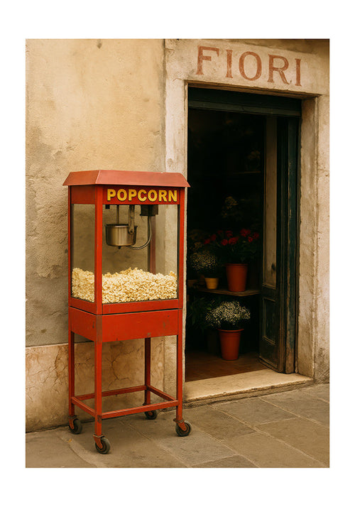 Sztuka do kuchni z wózkiem popcorn vintage