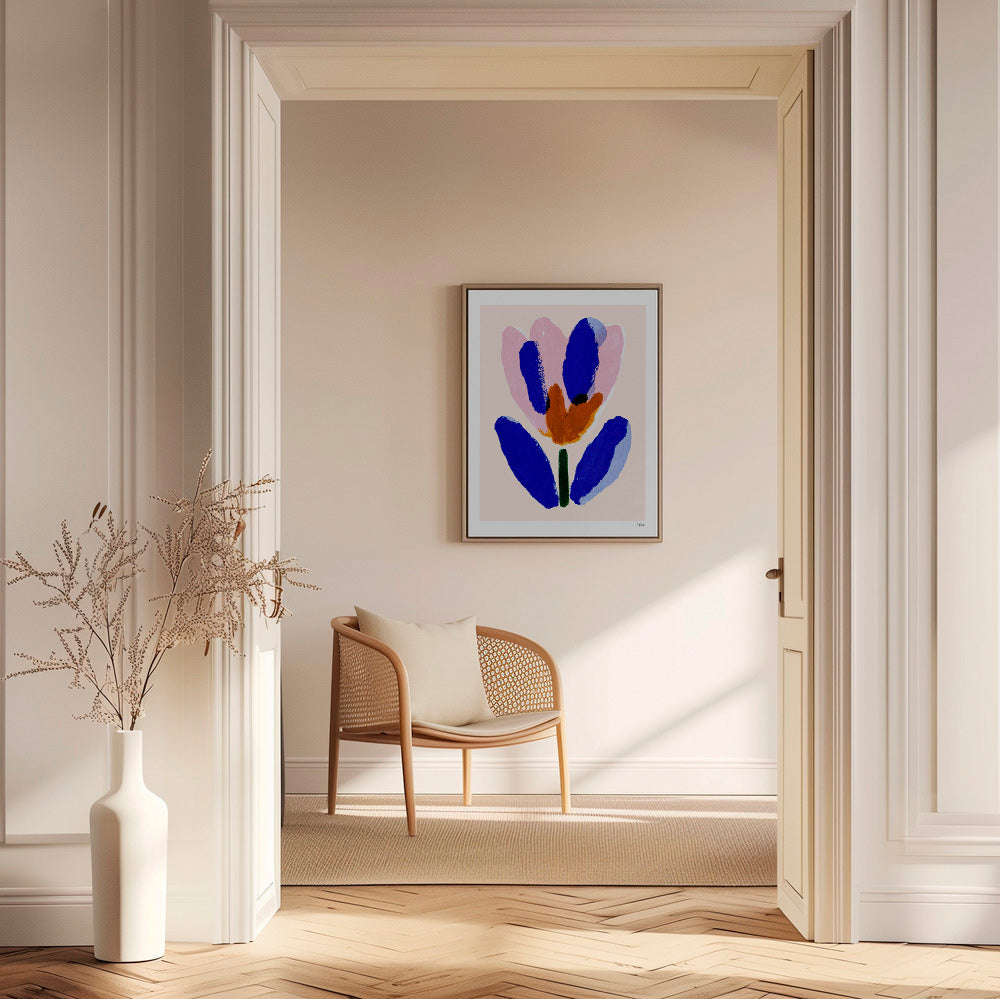 Lámina botánica flor pictórica azul y rosa – Canvas1