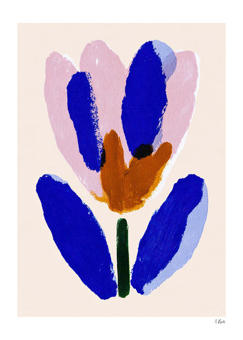 Plakat botaniczny kwiat malarski niebiesko-różowy