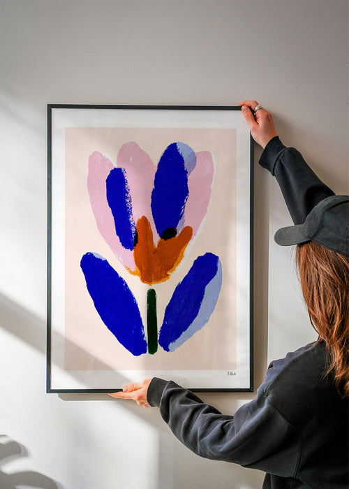 Plakat botaniczny kwiat malarski niebiesko-różowy – Product1