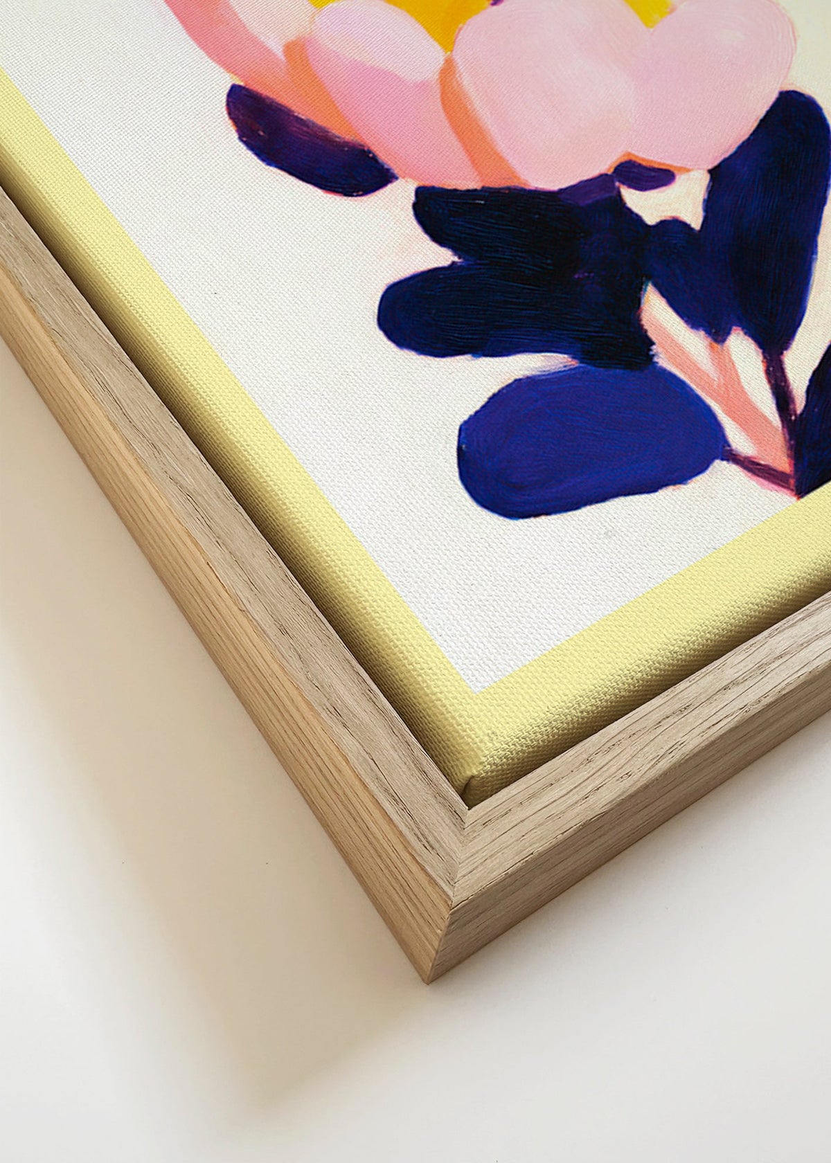 Plakat botaniczny: różowy kwiat z głębokimi niebieskimi liśćmi – Canvas detail