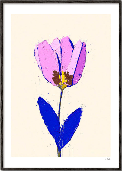 Plakat botaniczny z fioletowym kwiatem i niebieskim liściem – Black Frame