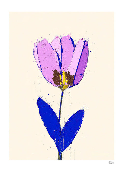 Plakat botaniczny z fioletowym kwiatem i niebieskim liściem