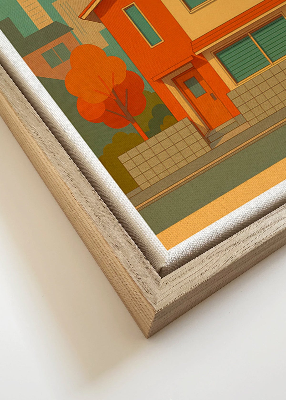 Sztuka do kuchni: japoński dom w ilustracyjnej, retro palecie – Canvas detail