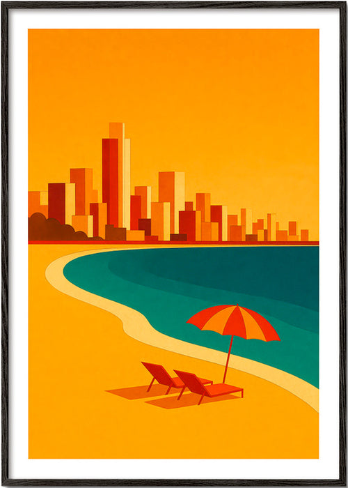 Sztuka do kuchni: plaża retro z parasolem – Black Frame