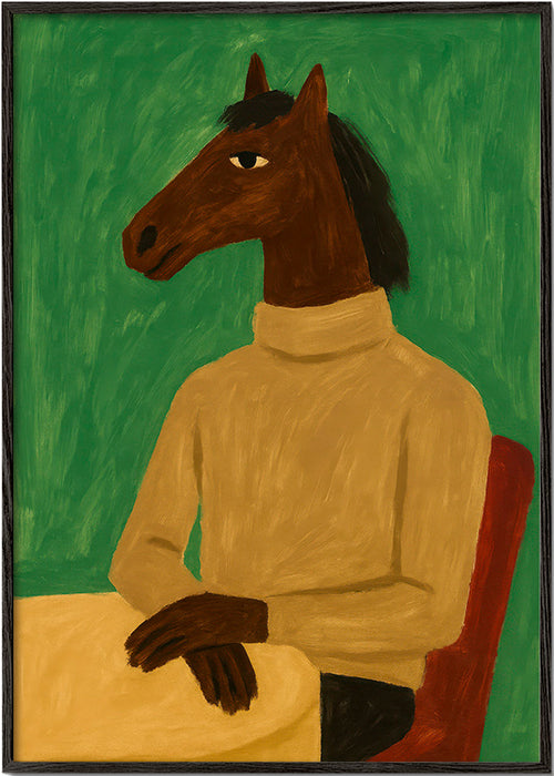 Obraz koń w swetrze – Black Frame