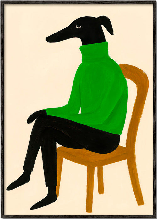 Ilustracja psa w zielonym golfie – Black Frame