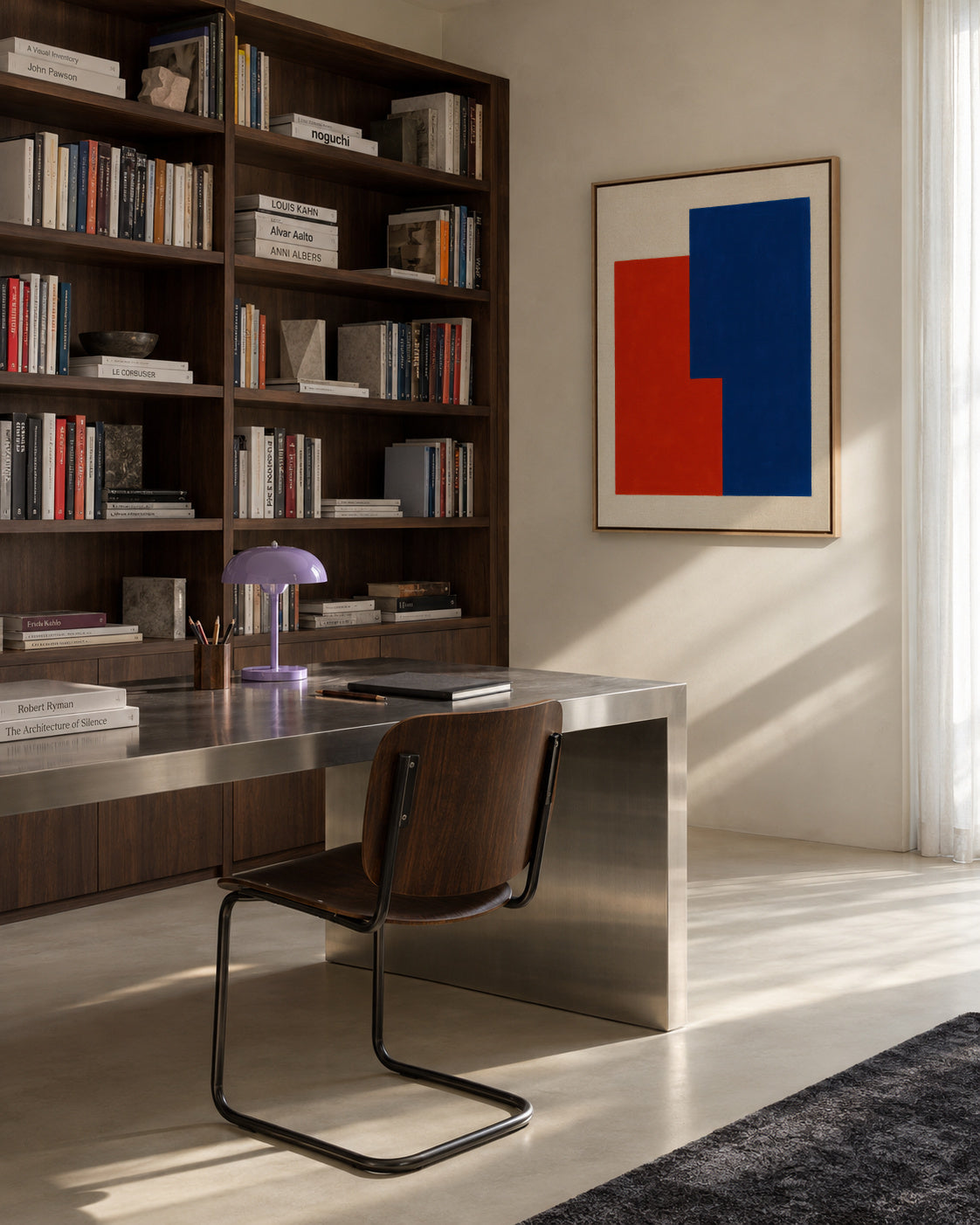 Crimson & Azure I - Framed canvas in an interior