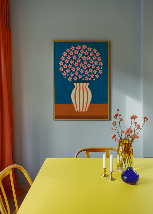 Plakat botaniczny: wazon z różowymi kwiatami – Product1