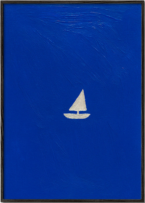 Cuadro de paisaje con velero minimalista – Black Frame