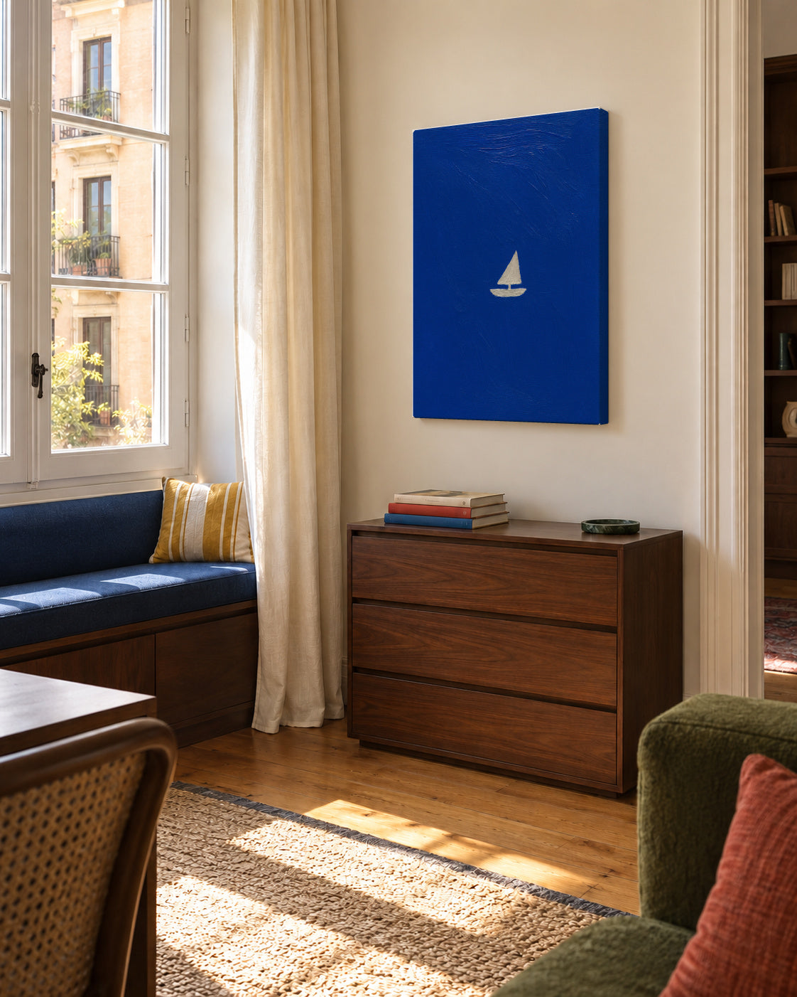 Solitary Sail - Unframed canvas in an interior