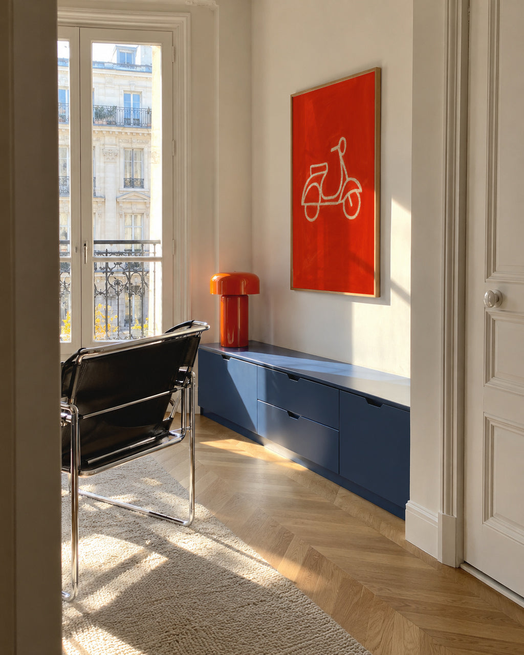 Red Scooter - Framed poster in an interior