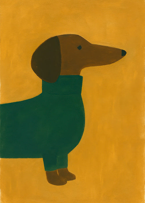 Obraz jamnika w kolorze musztardowym