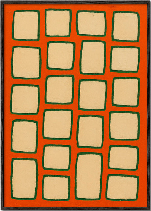 Geometryczny obraz w kratę terakota – Black Frame