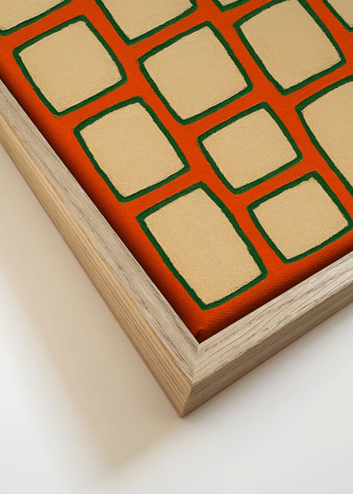 Geometryczny obraz w kratę terakota – Canvas detail