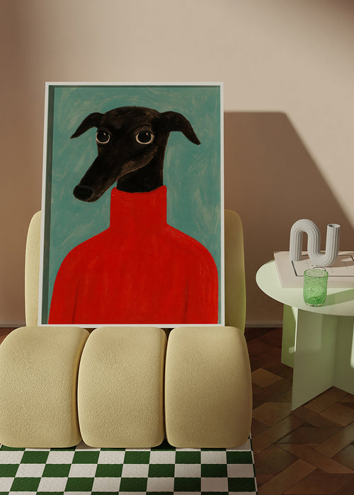 Portret chartu w czerwonym swetrze – Product1