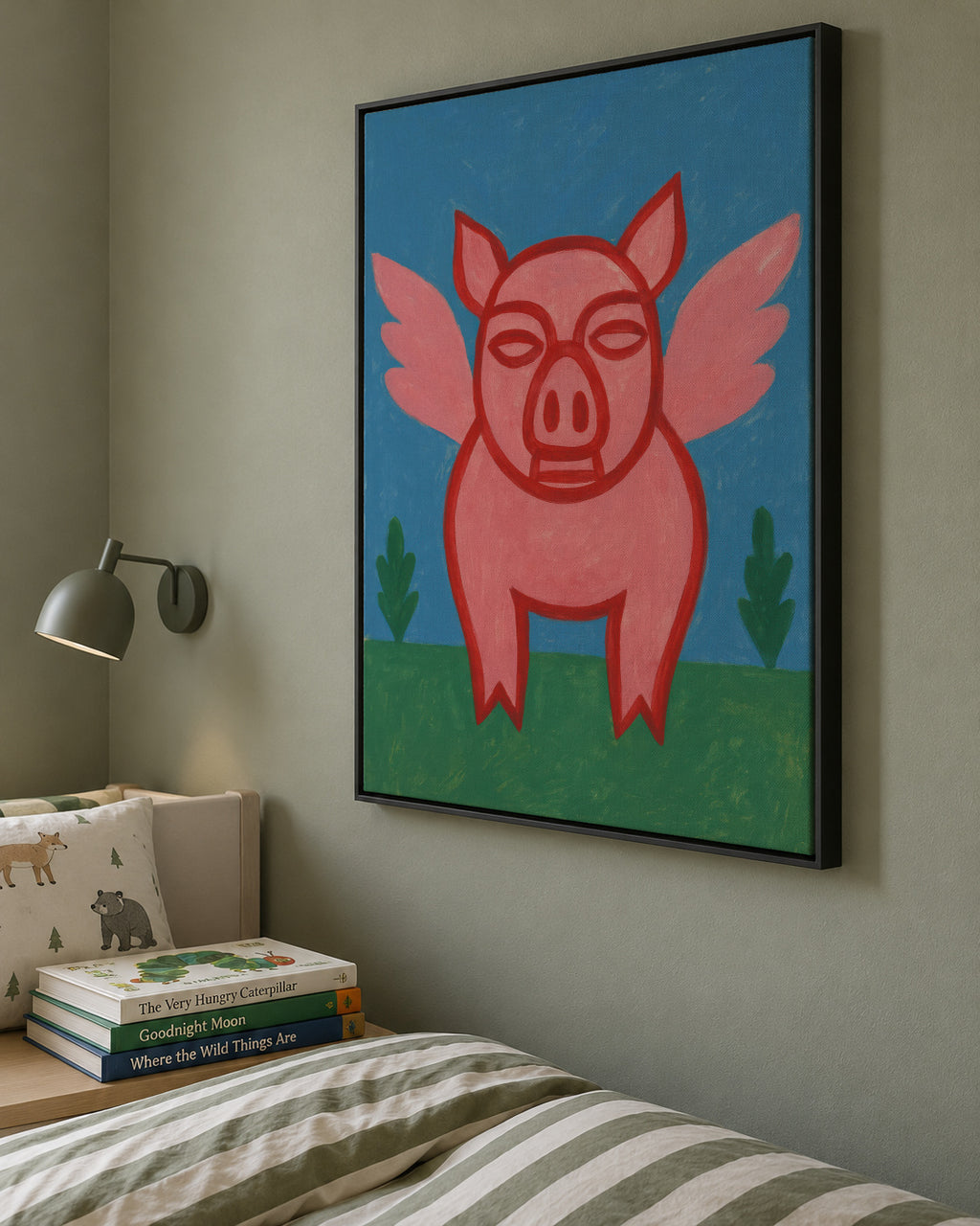 Flying Piglet - Framed canvas in an interior