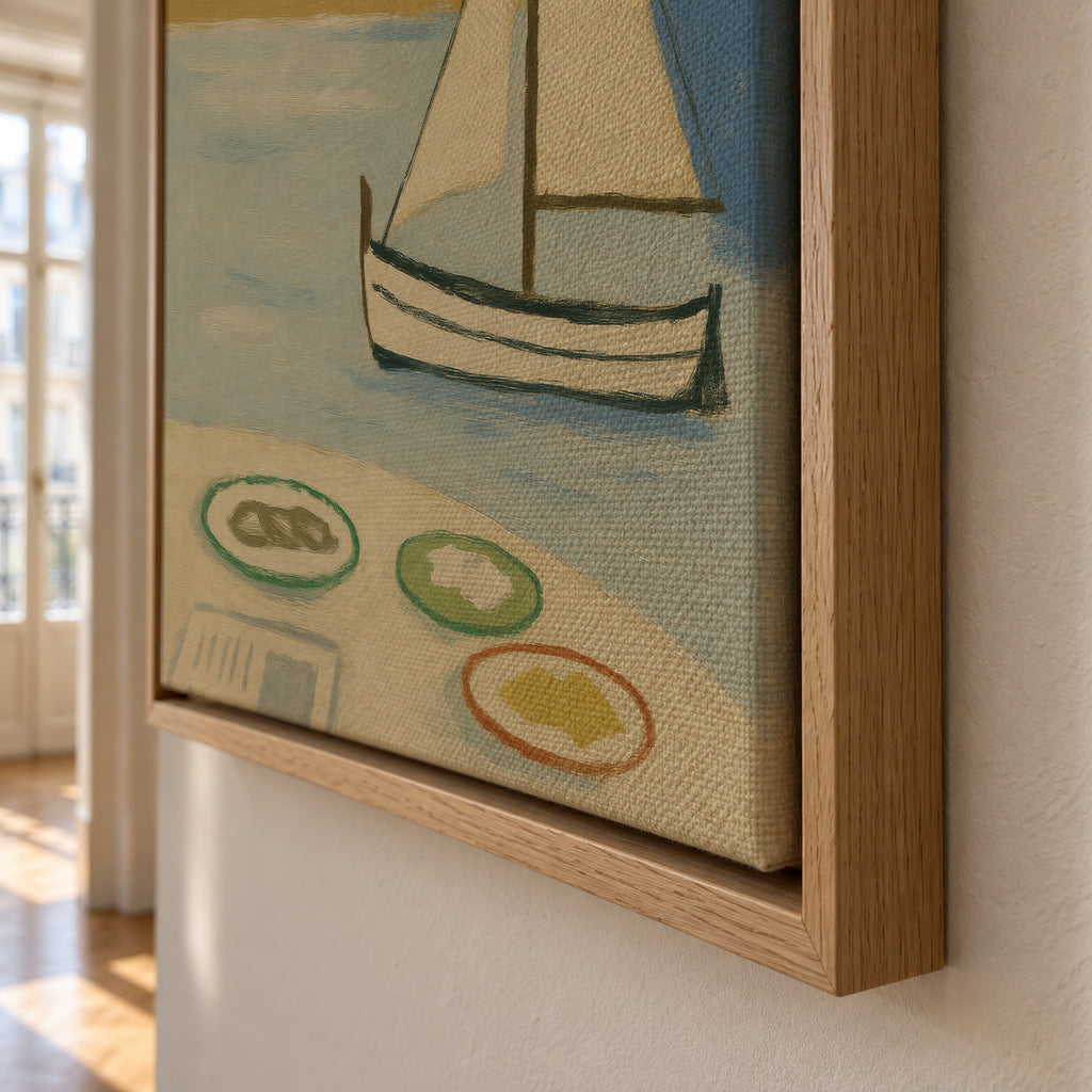 Lakeside Sailing - Framed canvas detail