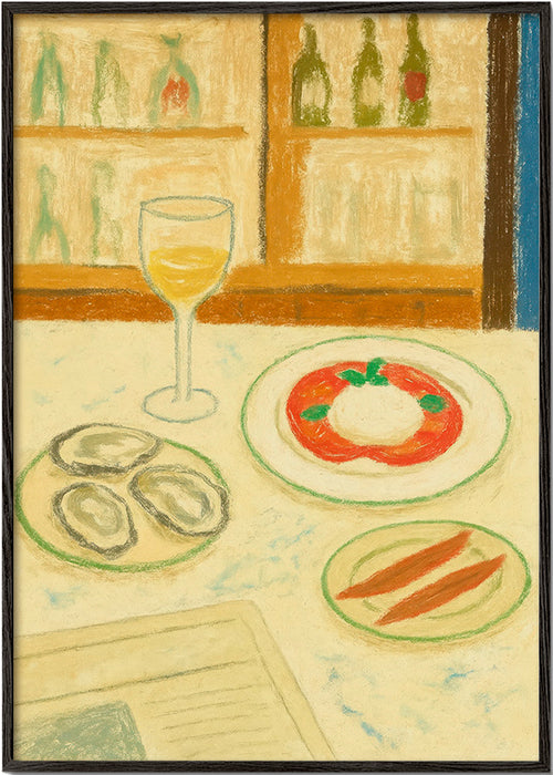 Sztuka do kuchni: burrata i ostrygi w delikatnym szkicu – Black Frame