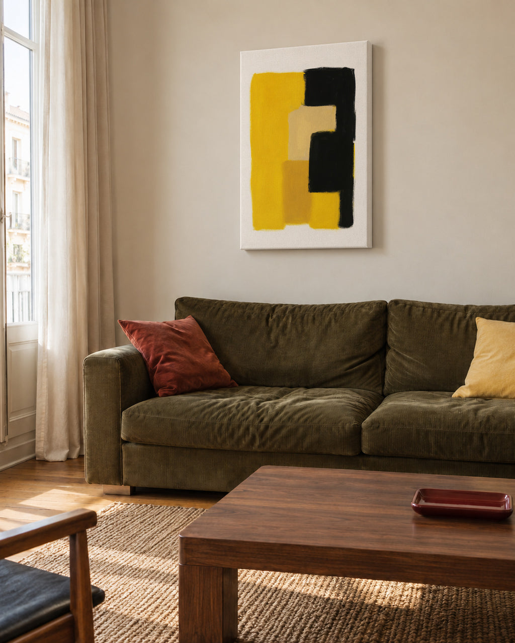 Yellow Structure - Unframed canvas in an interior