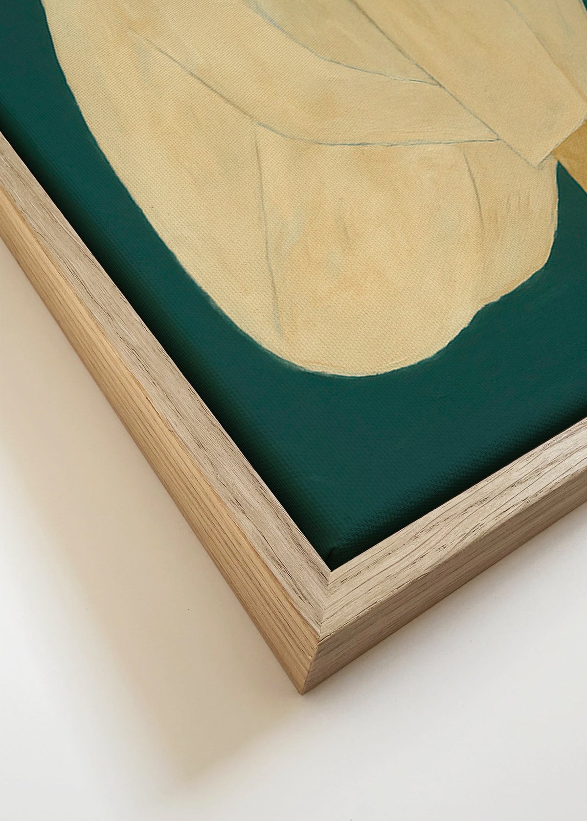 Minimalistyczny obraz z siedzącą postacią na zielonym tle – Canvas detail