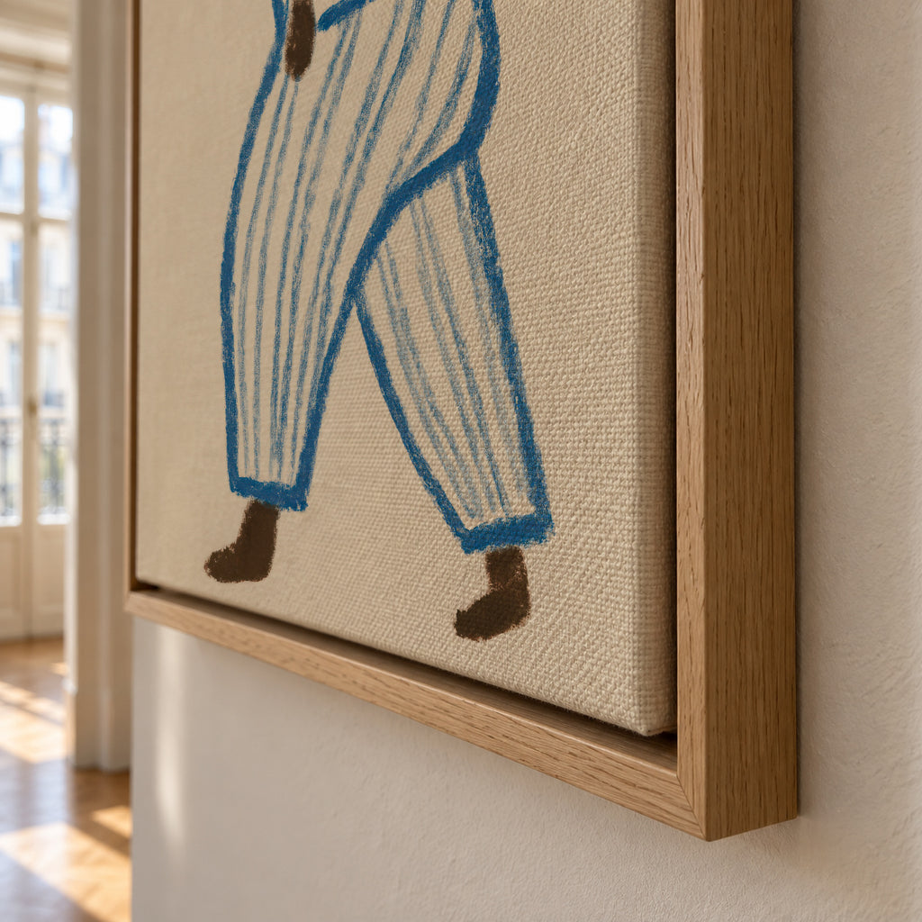 Blue Stripes Walk - Framed canvas detail