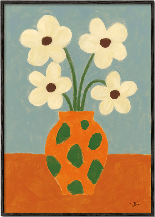 Plakat botaniczny: pomarańczowy wazon z kwiatami – Black Frame