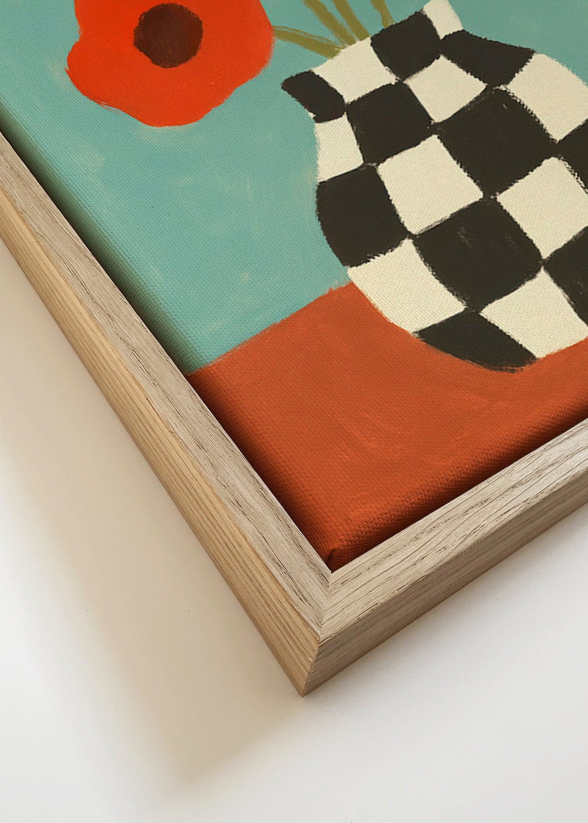 Plakat botaniczny: maki w wazonie w kratkę – Canvas detail