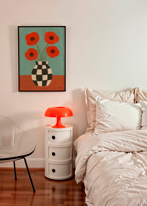 Plakat botaniczny: maki w wazonie w kratkę – Product1