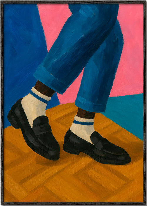 Ilustracja loafersów z paskowanymi skarpetami – Black Frame