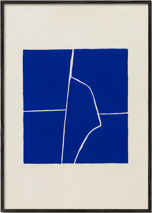 Obraz abstrakcyjny w odcieniach niebieskiego z geometrycznym pęknięciem – Black Frame