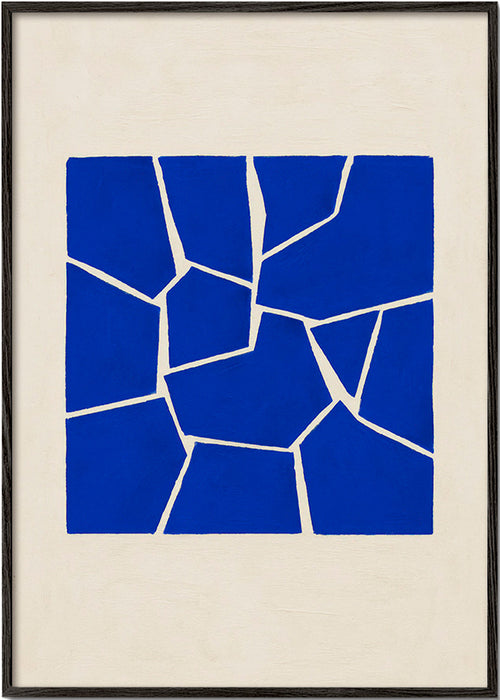 Abstrakcyjne dzieło w niebieskim z geometrycznymi fragmentami – Black Frame