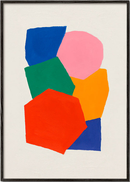 Plakat geometryczny ze stosami kolorowych kształtów – Black Frame