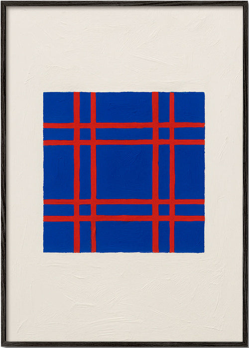 Obraz geometryczny niebieski z czerwoną kratą – Black Frame