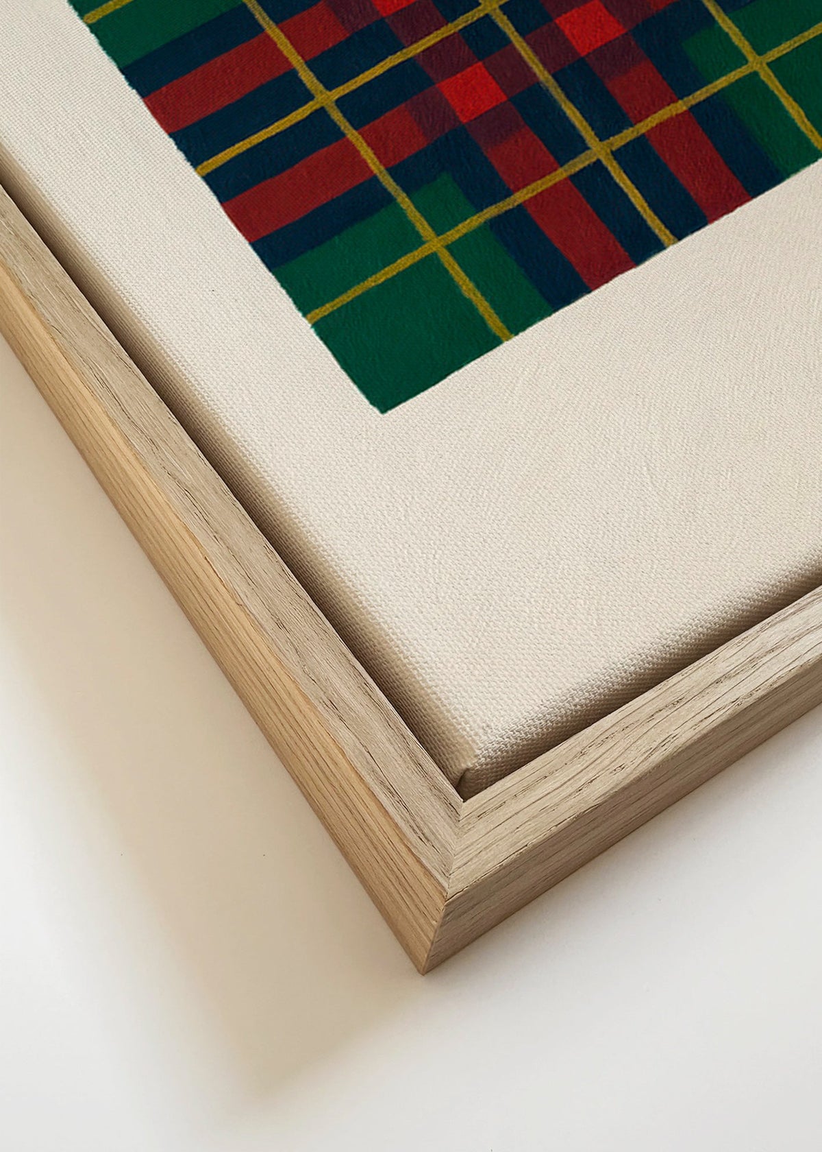 Obraz geometryczny z ręcznie malowaną kratą tartan – Canvas detail