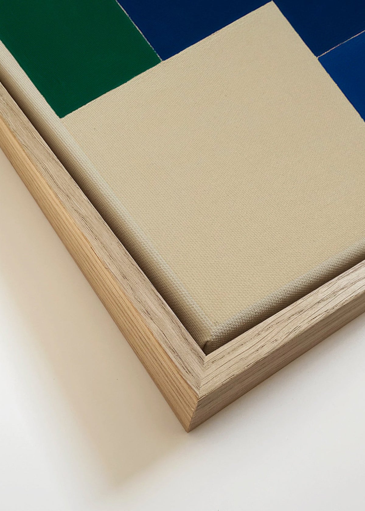 Plakat geometryczny z niebieskimi i zielonymi blokami – Canvas detail
