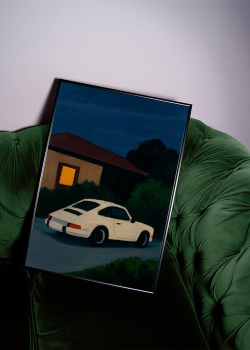 Plakat vintage z klasycznym samochodem nocą – Product1