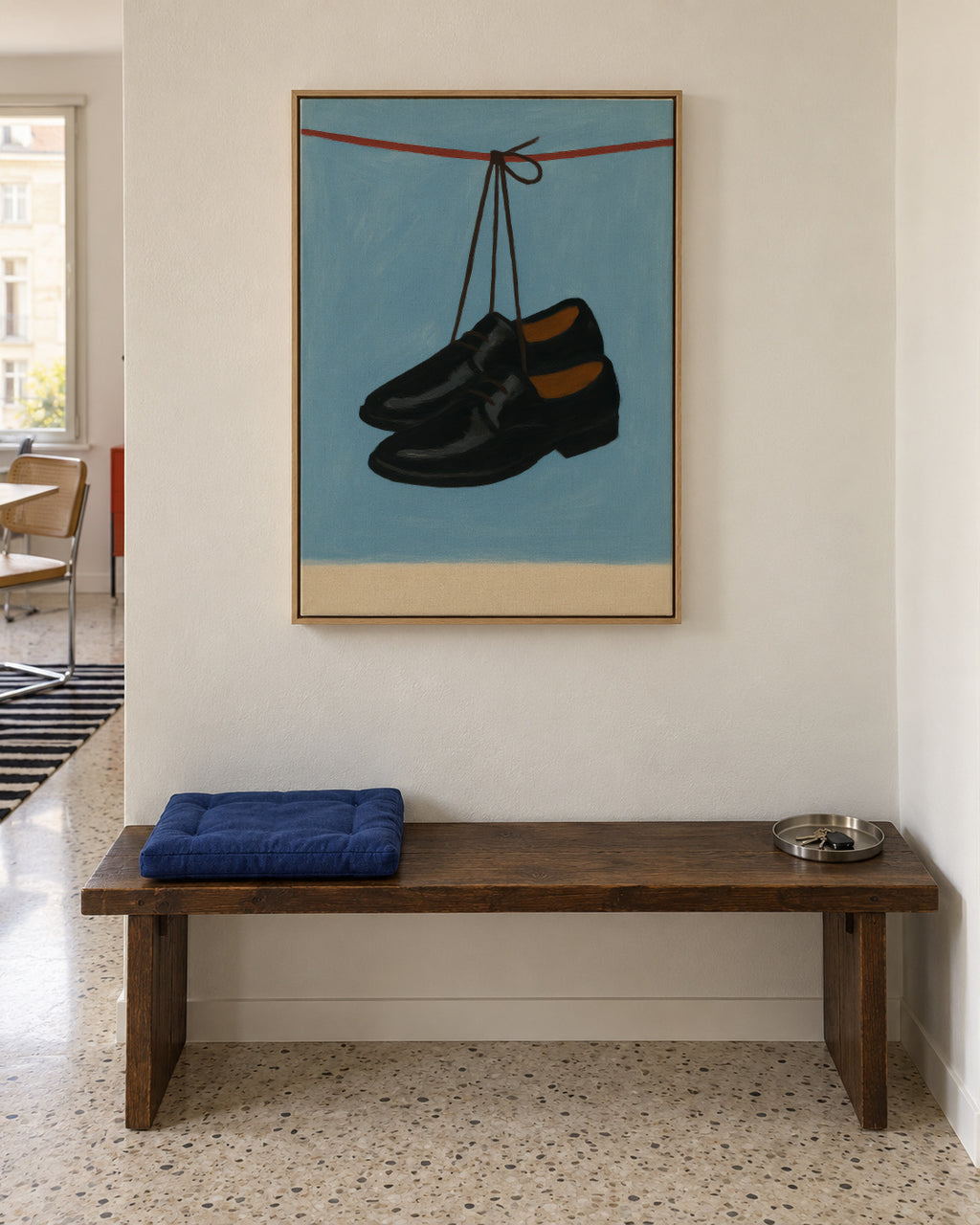 Hanging Shoes - Framed canvas in an interior