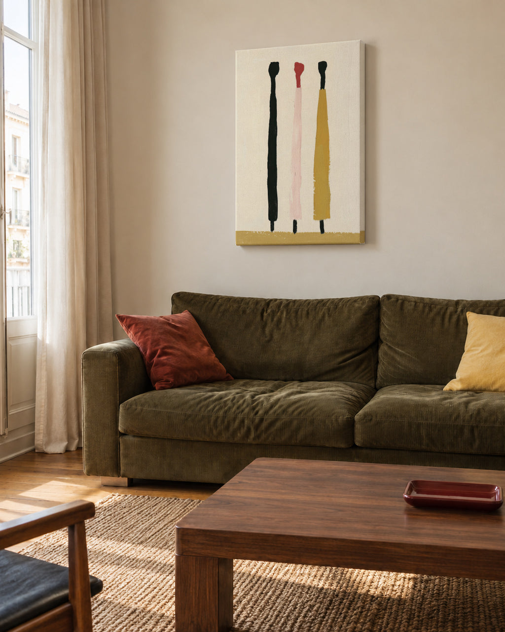 Vertical Trio - Unframed canvas in an interior